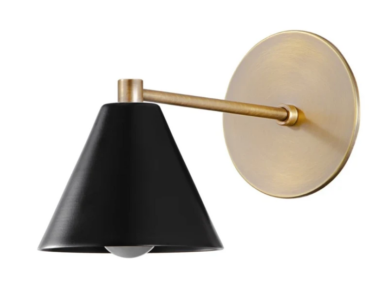 Straight Arm Peak Sconce - Antique Brass Black Shade - sconce - Custom Lighting by Lucent Lightshop